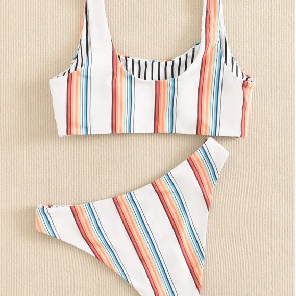 Boho Striped Bikini Swimsuit Bathing Suit - Picture 5 of 7
